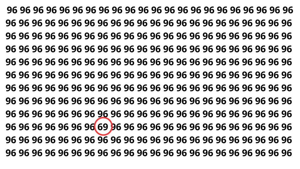 Encontre o número 69 entre os números 96 neste puzzle