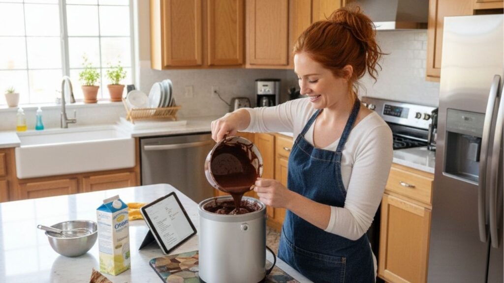 Sorvete caseiro de chocolate delicioso e não precisa de emulsificador