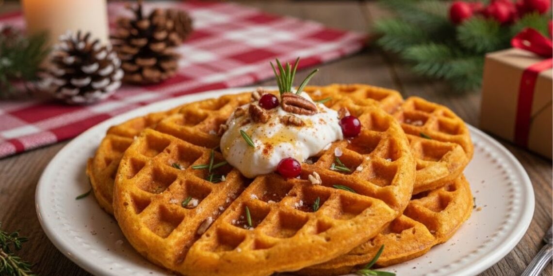 Waffle de batata-doce sem farinha para o café da manhã de Natal
