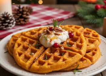 Waffle de batata-doce sem farinha para o café da manhã de Natal