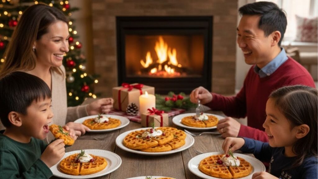 Waffle de batata-doce sem farinha para o café da manhã de Natal
