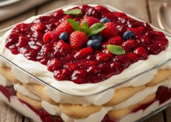 Você precisará de nata e frutas vermelhas para fazer este pavê delicioso para o Natal