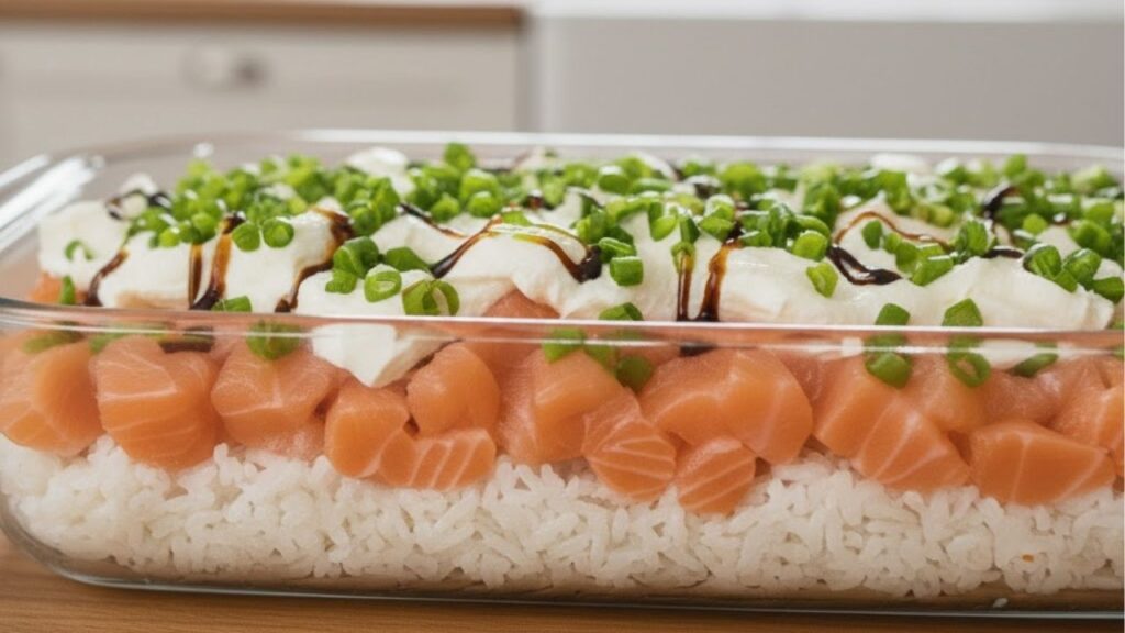 Como preparar sushi de preguiçoso em um refratário e com arroz de micro-ondas