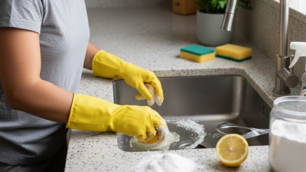 Truque com bicarbonato e limão deixa a pia de inox brilhando como nova, e você nunca mais vai precisar sofrer esfregando durante a limpeza