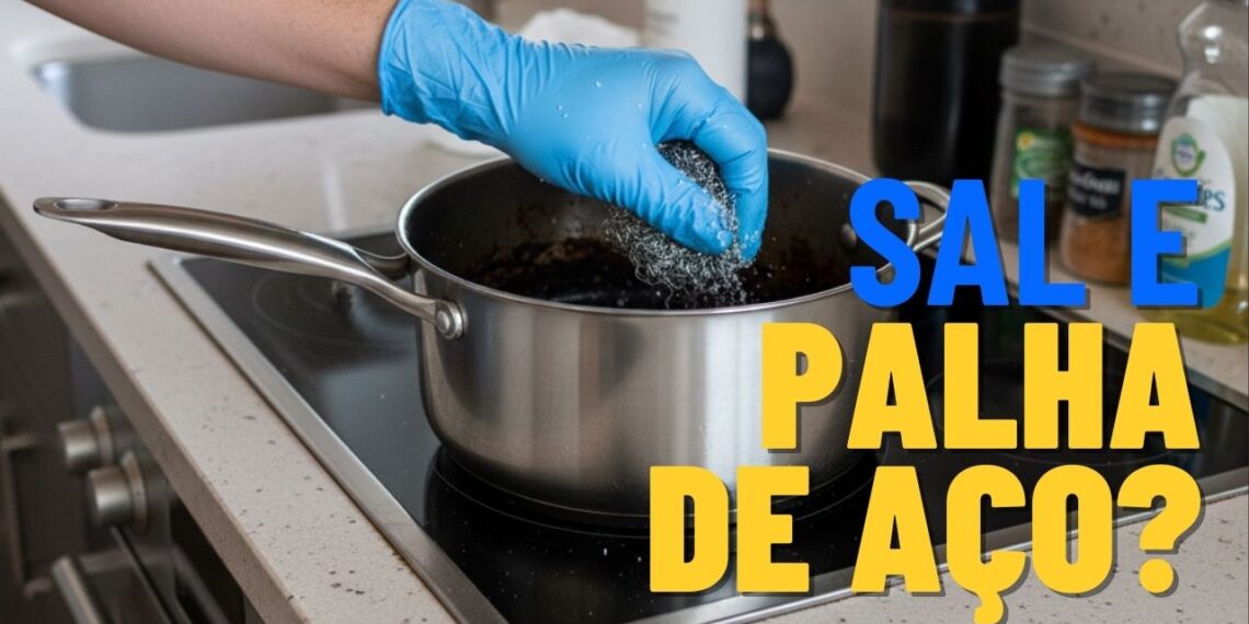 Como desengordurar panelas usando sal e palha de aço