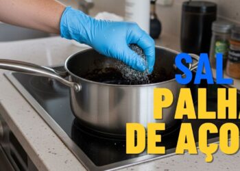 Como desengordurar panelas usando sal e palha de aço