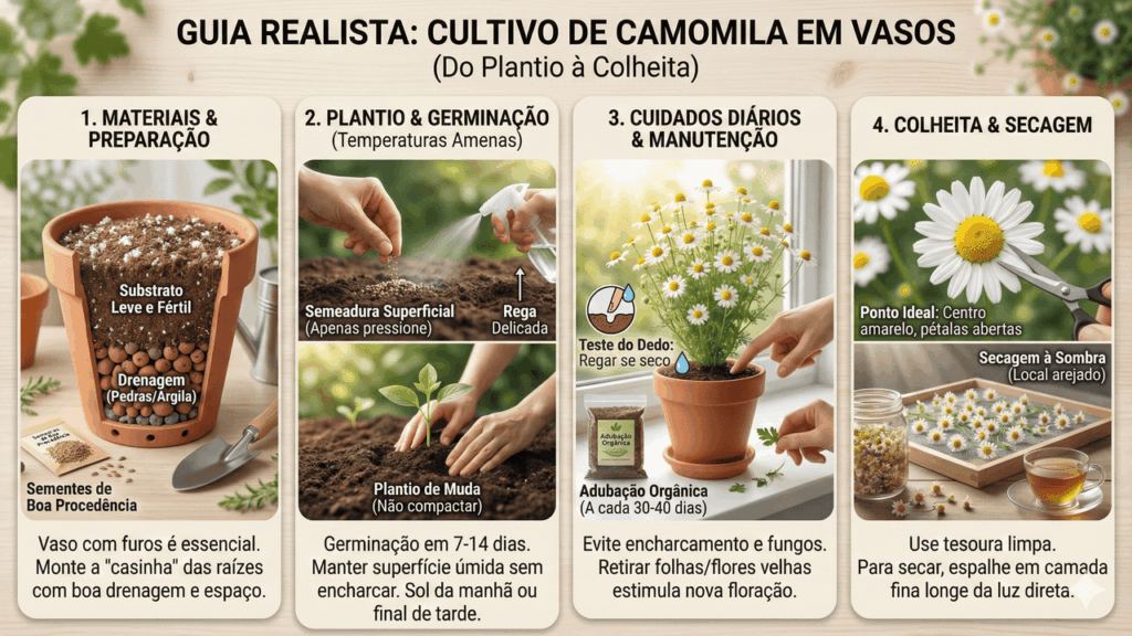 plantio de camomila em vasos