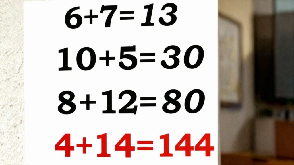 Consegue descobrir por que 4+14 não é 18 neste desafio lógico?