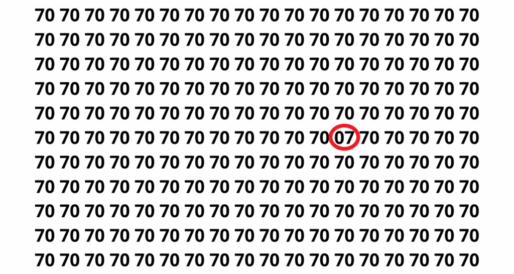 Encontre o número 07 entre vários números 70 em apenas 10 segundos neste desafio