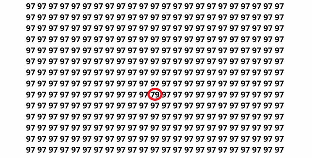 Encontre o número 79 entre vários números 97 em apenas 10 segundos neste desafio