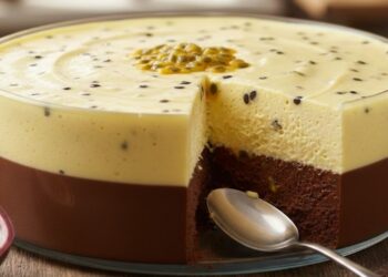 Pudim duo de chocolate com maracujá no liquidificador, sobremesa prática e deliciosa para quem tem a rotina agitada