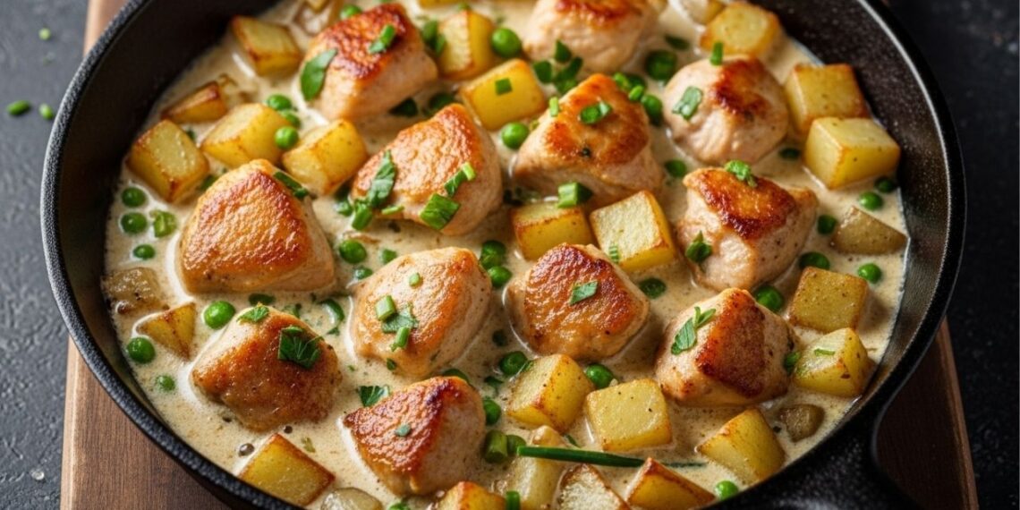 Nem forno, nem air fryer, frango cremoso com batatas na frigideira é a melhor receita para o jantar, saudável, rápido de fazer e delicioso