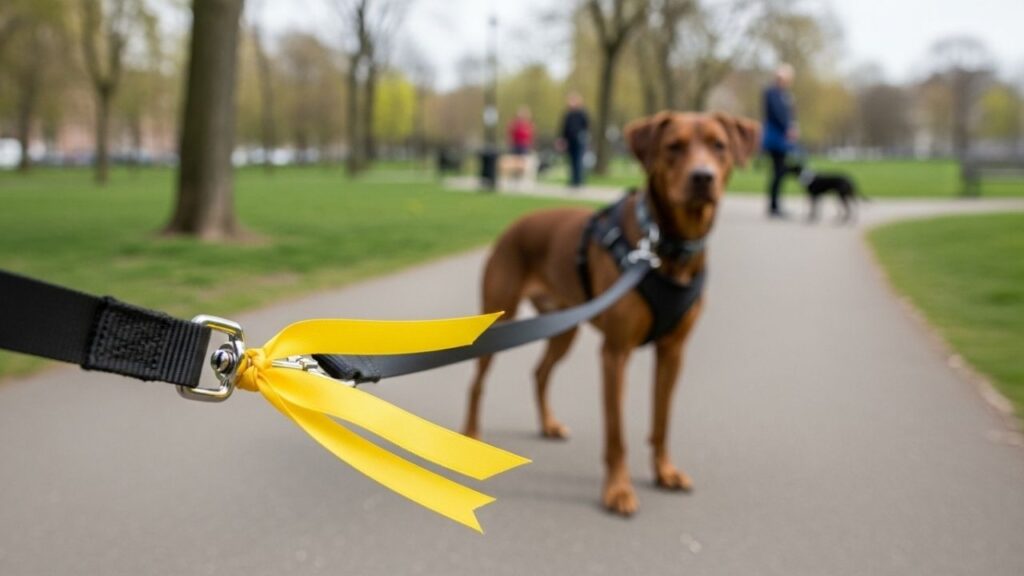 “Pensei que fosse apenas decoração”, mas a fita amarela na coleira do cachorro acaba sendo um sinal importante que você deve respeitar