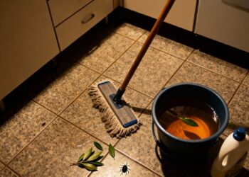 O jeito mais simples de evitar baratas à noite é limpar o piso com louro e detergente neutro