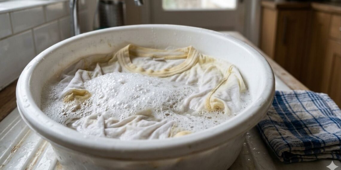 Adicione duas colheres de sopa à água e as roupas brancas ficarão como novas: o amarelado e a sujeira desaparecerão na lavagem