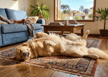 Essa posição engraçada ao dormir pode mostrar que seu cão confia totalmente no ambiente