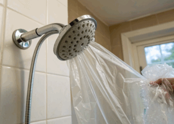Como limpar os furos do chuveiro sem esfregar e evitar calcário acumulado com o truque do saco plástico