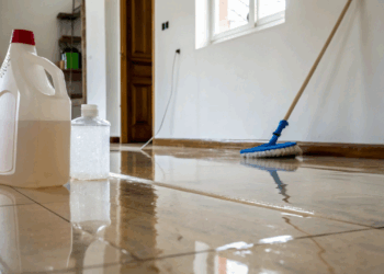 Misturinha caseira com 2 itens comuns da sua cozinha faz piso brilhar como novo em minutos