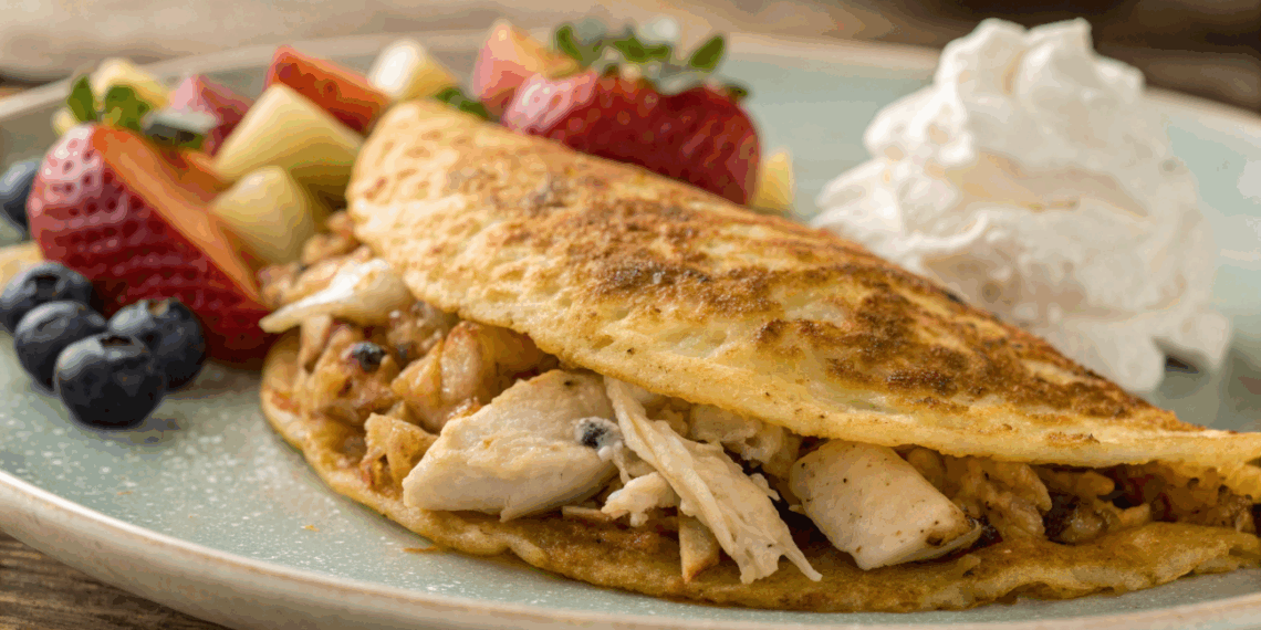 Receitinha fit de panqueca de frango desfiado, passo a passo para preparo rápido e nutritivo