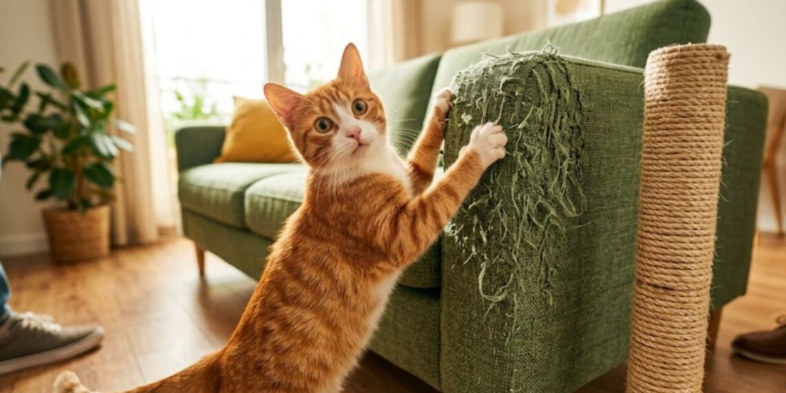 O seu sofá está todo desfiado? Veja como redirecionar o instinto do seu gato sem estressar o animal
