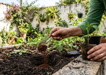 Os pimentões germinam como fermento: ao plantá-los no buraco, adicione uma colher de sopa de borra de café seca para dar nitrogênio