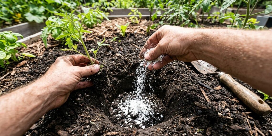 Os tomates germinam como fermento: ao plantá-los no buraco, adicione uma colher de sopa de pó de casca de ovo rico em cálcio