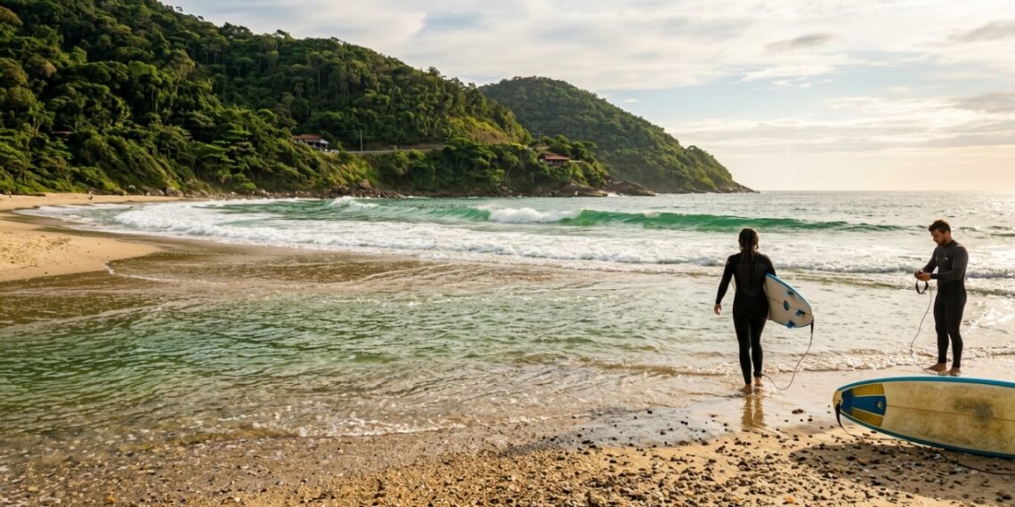 O paraíso com 755 metros de águas cristalinas entre a Mata Atlântica e a Costa Esmeralda catarinense