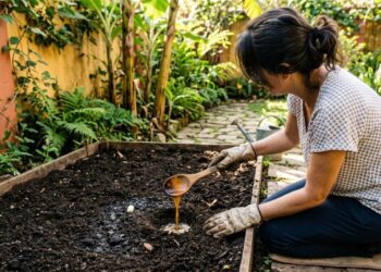 Os pepinos germinam como fermento: ao plantá-los no buraco, adicione uma colher de sopa de infusão de casca de banana