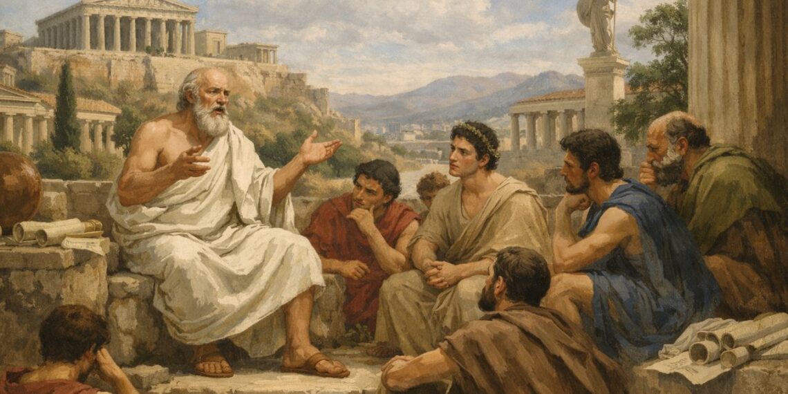 Sócrates, filósofo grego (470–399 a.C.), conhecido por seu método de questionamento crítico: “Só sei que nada sei.”