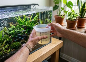 A mistura caseira com água de aquário suja que age como fertilizante potente e ajuda as plantas aquáticas a prosperarem