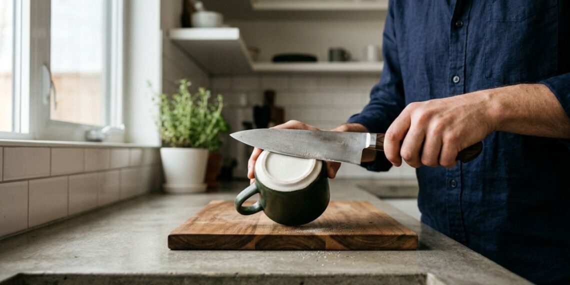 Como amolar a faca de cozinha cega sem ter um amolador: o truque fácil de passar a lâmina no fundo da xícara que está na moda e sempre funciona