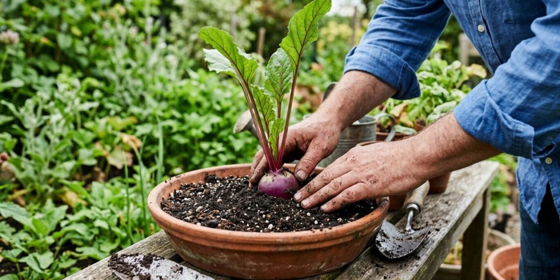Como plantar beterraba em vasos rasos reaproveitando a tampa com folhas que muita gente jogaria no lixo