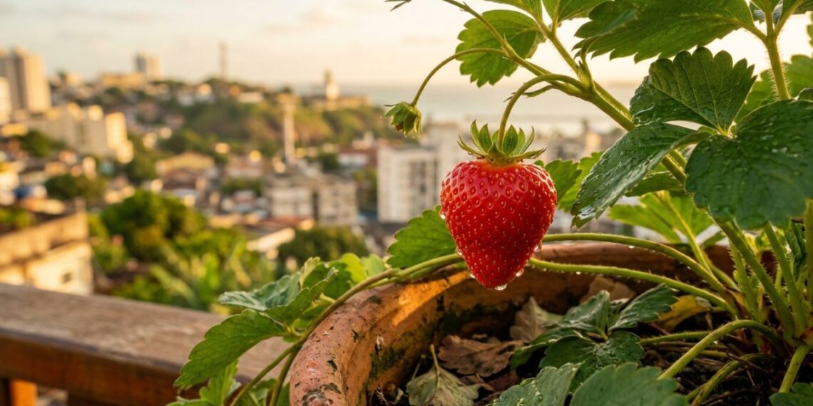 A pequena fruta vermelha e rasteira que marcou os lanches da infância e pode ser cultivada em vasos pendentes produzindo rapidamente durante a primavera
