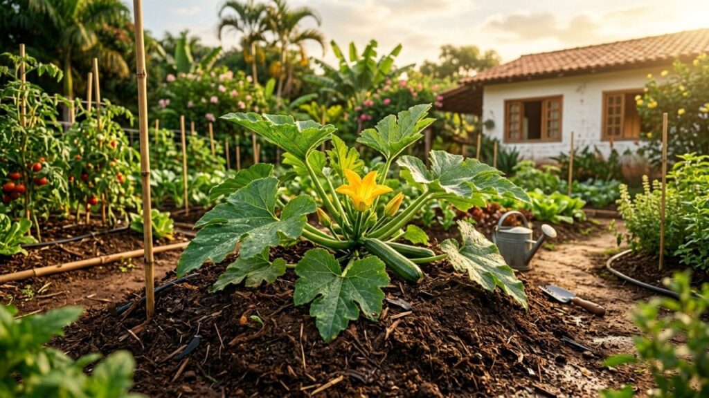 Cultivo-da-abobrinha-2-1024x576 A abobrinha cresce como fermento: ao plantá-la no buraco, crie um pequeno monte de terra elevado para evitar que a água da mangueira apodreça o colo da planta