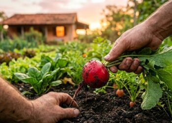 O rabanete cresce como fermento: ao plantar a semente no buraco, evite compactar muito a terra superficial para que a raiz bolbosa engrosse sem resistência