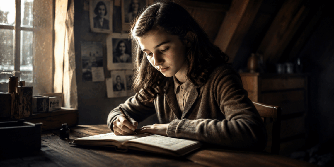Frase do dia da Anne Frank símbolo da esperança; "Quem é feliz faz os outros felizes também"