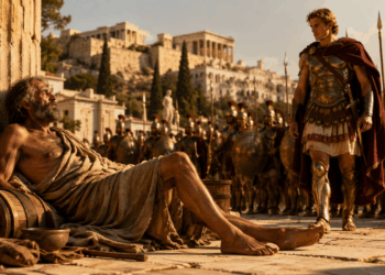 Diogenes, ao ser visitado por Alexandre, o Grande, que lhe ofereceu qualquer coisa que desejasse, respondeu: “Sim. Saia da frente do meu sol.”
