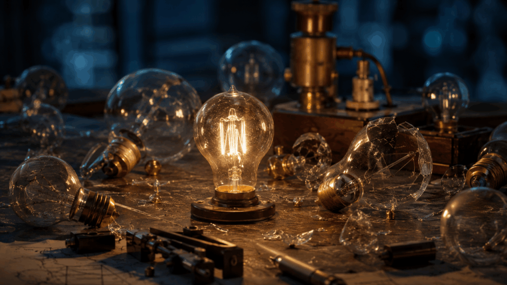 Thomas Edison, ao ser questionado sobre seus milhares de experimentos fracassados antes da lâmpada elétrica, respondeu: “Eu não falhei. Apenas descobri 10 mil maneiras que não funcionam.”