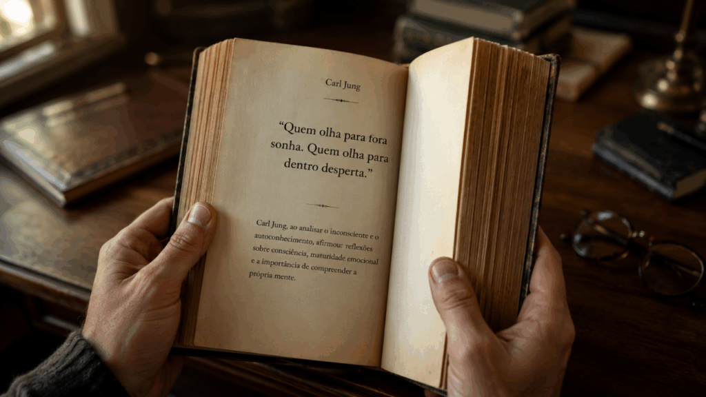 Carl Jung, ao analisar o inconsciente e o autoconhecimento, afirmou: “Quem olha para fora sonha. Quem olha para dentro desperta.”: reflexões sobre consciência, maturidade emocional e a importância de compreender a própria mente.