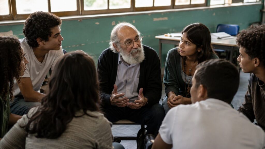 Paulo Freire, ao discutir diálogo e transformação social, escreveu: “Ninguém educa ninguém. Os homens se educam em comunhão.”: lições sobre consciência coletiva, aprendizado mútuo e construção social do conhecimento.