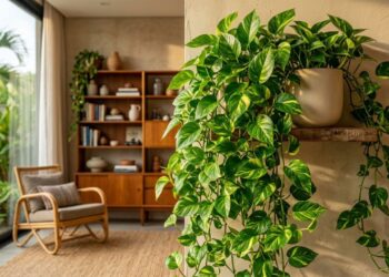 Para a jiboia durar anos: o macete não é trocar a planta de vaso todo mês, mas cortar os galhos esticados sem folhas para forçar o volume novo perto da raiz