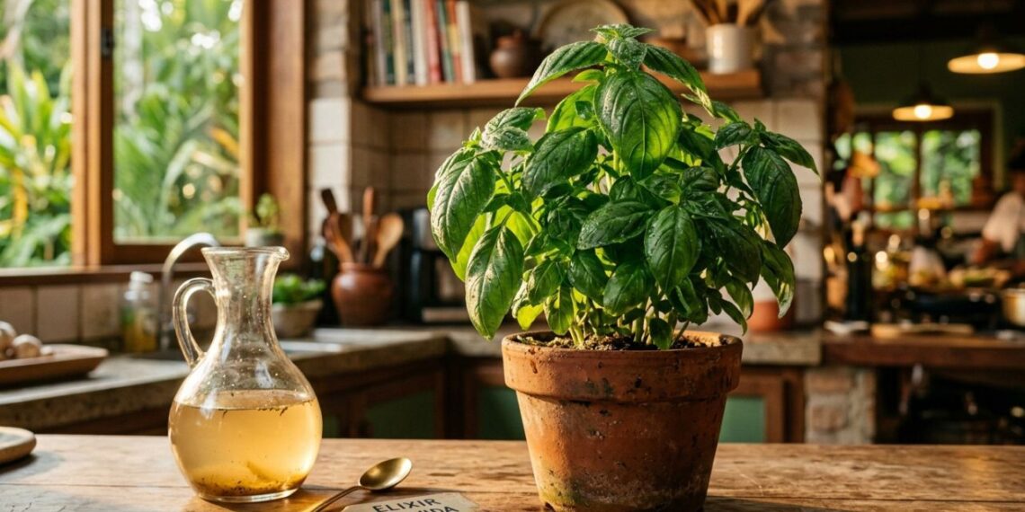 O manjericão cresce como fermento: ao plantá-lo no vaso, regue com uma colher de sopa da água do cozimento de legumes sem sal para nutrir a terra