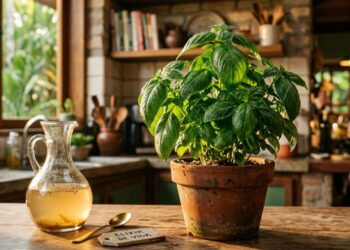 O manjericão cresce como fermento: ao plantá-lo no vaso, regue com uma colher de sopa da água do cozimento de legumes sem sal para nutrir a terra