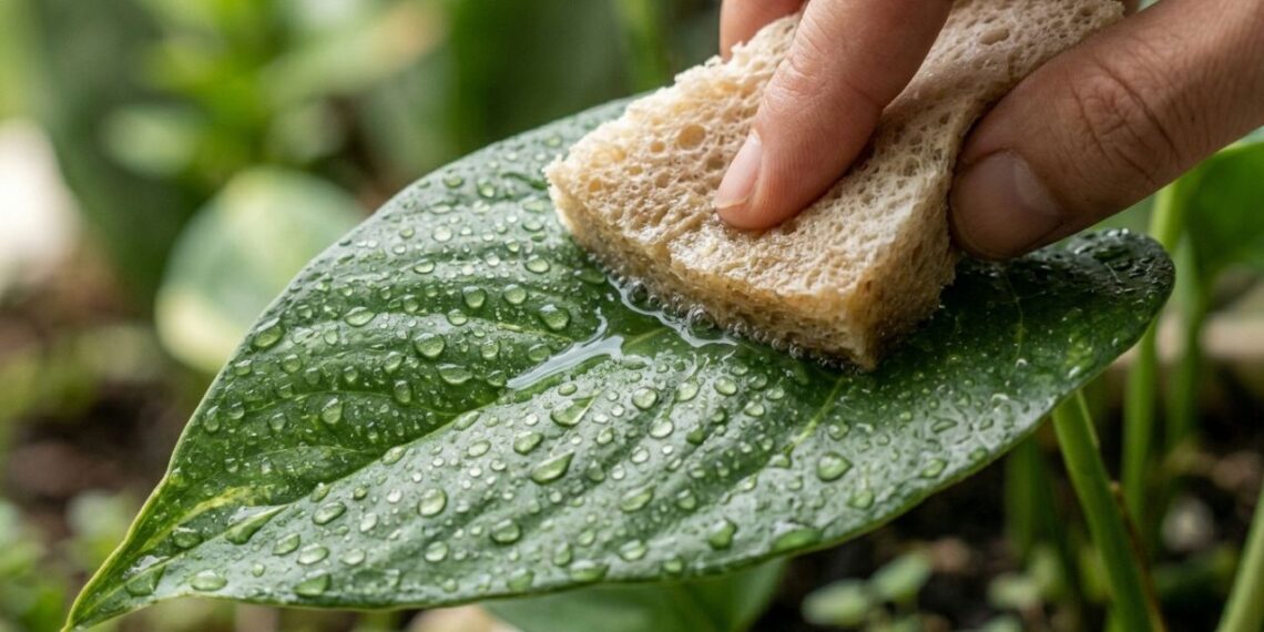 A mistura caseira de água com bicarbonato de sódio que limpa as folhas e ajuda as plantas a respirarem melhor