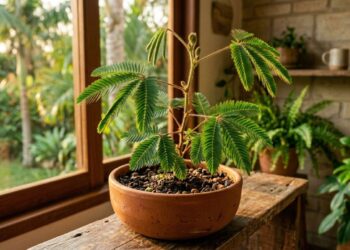 A planta sensitiva que não precisa de espinhos para se defender e tem impressionado as visitas ao fechar todas as folhas rapidamente quando é tocada