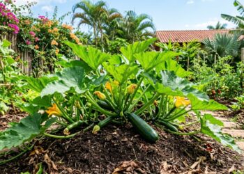 A abobrinha cresce como fermento: ao plantá-la no buraco, crie um pequeno monte de terra elevado para evitar que a água da mangueira apodreça o colo da planta