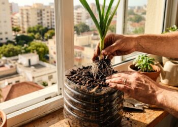 Como plantar alho-poró em garrafas cortadas reaproveitando a base com raízes que muita gente jogaria no lixo