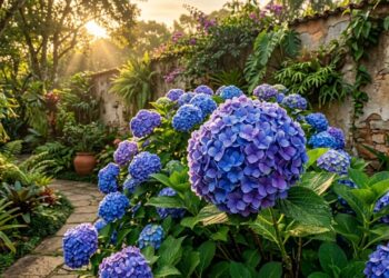 Como podar a hortênsia para obter floradas gigantes preservando a base lenhosa e podando apenas as pontas verdes que já deram flor na temporada anterior