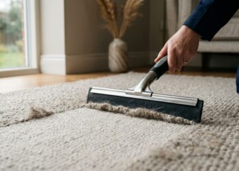 Como limpar os pelos de cachorro e gato grudados profundamente nas tramas do tapete: veja como deixá-lo sem fios usando um rodo limpa-vidros de borracha puxando a seco