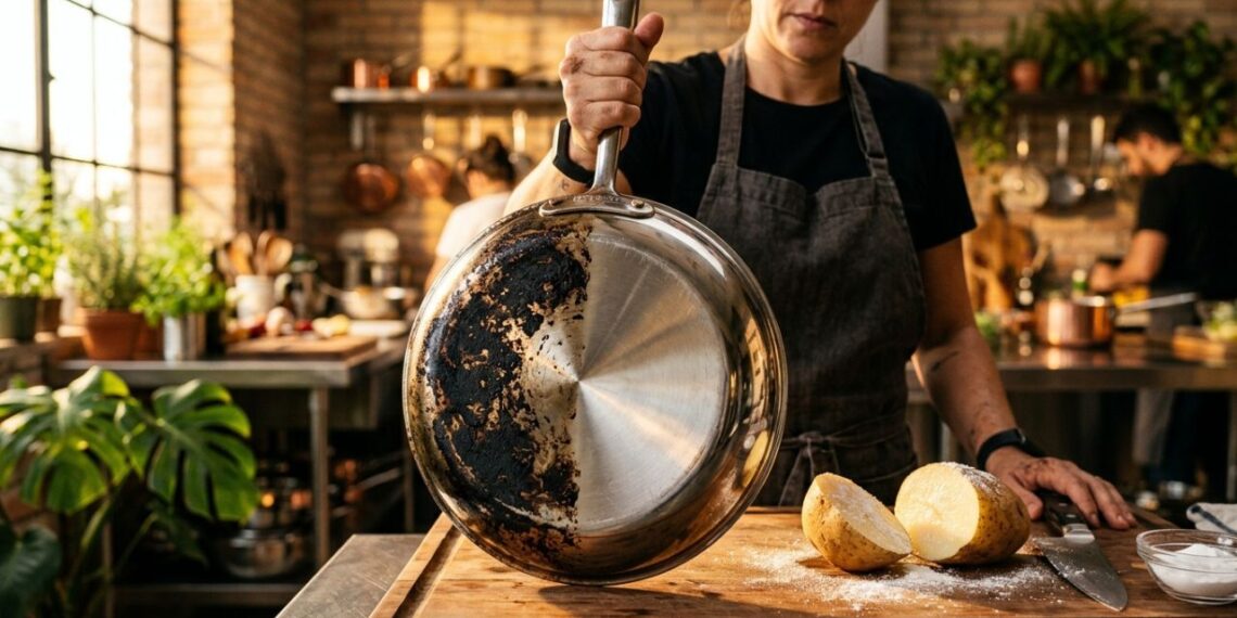 Esfregar metade de uma batata crua com bicarbonato no fundo de panelas manchadas: para que serve e por que recomendam